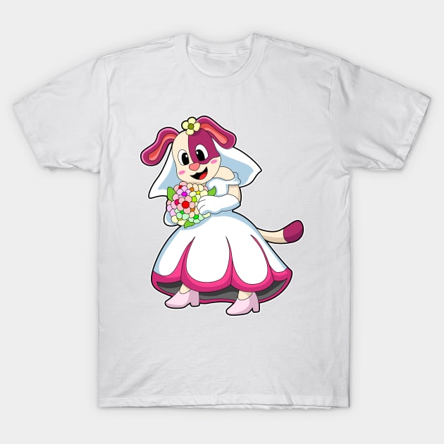 Dog as Bride with Wedding dress & Flowers T-Shirt by Markus Schnabel